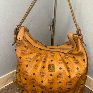 MCM large Visetos Cognac Leather Hobo Bag EUC